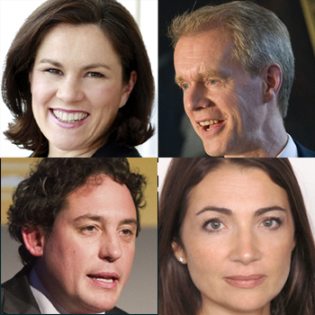 Clockwise from top left - Tanya Beckett, Stephen Sackur, Simon Jack and Nik Gowing